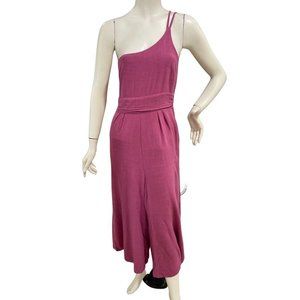 Anrabess Rose One Shoulder Wide Leg Jumpsuit